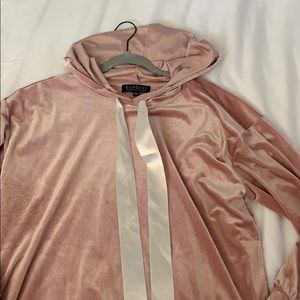 Blush pink velvet hoodie